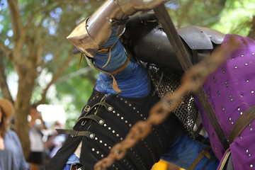 Knights are fighting on the battlefield during the festival "Jerusalem Knights 2019"