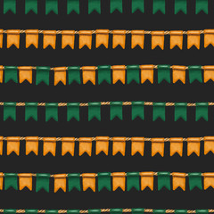 Seamless pattern of irish colors flags to St.Patrick's Day celebration, hand drawn on a dark background