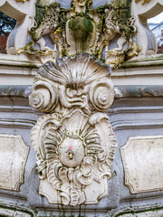 Detail of the Rococo Sankt Georgsbrunnen or St. George's Fountain at the Kornmarkt, Trier, Germany
