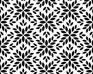 Flower geometric pattern. Seamless vector background. White and black ornament. Ornament for fabric, wallpaper, packaging. Decorative print