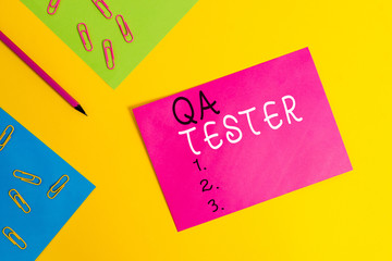 Word writing text Qa Tester. Business photo showcasing Quality assurance of an on going project...