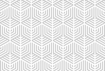 Abstraktes geometrisches Muster mit Streifen, Linien. Nahtloser Vektorhintergrund. Weiße und graue Verzierung. Einfaches Gittergrafikdesign.