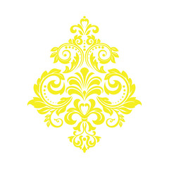 Damask graphic ornament. Floral design element. Yellow vector pattern