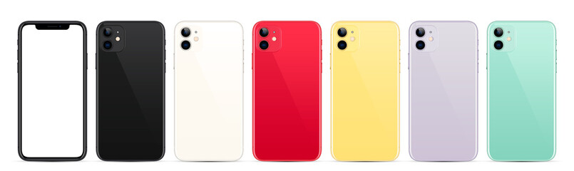 New modern HIGH DETAIL smartphone all line color with a blank screen and back with a camera isolated on a white background. Vector eps10