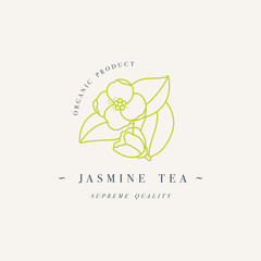 Packaging design template logo and emblem - jasmine tea. Logo in trendy linear style isolated on white background.