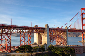 View of famous landmark the Golden Gate Bridge . San Francisco, California, USA