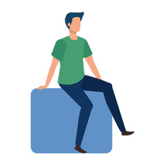 young man sitting avatar character vector illustration design