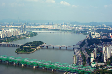 Seoul city street view from top in summer