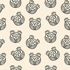 Doodle seamless vector pattern. Cute hand drawn sleeping owls . monochrome