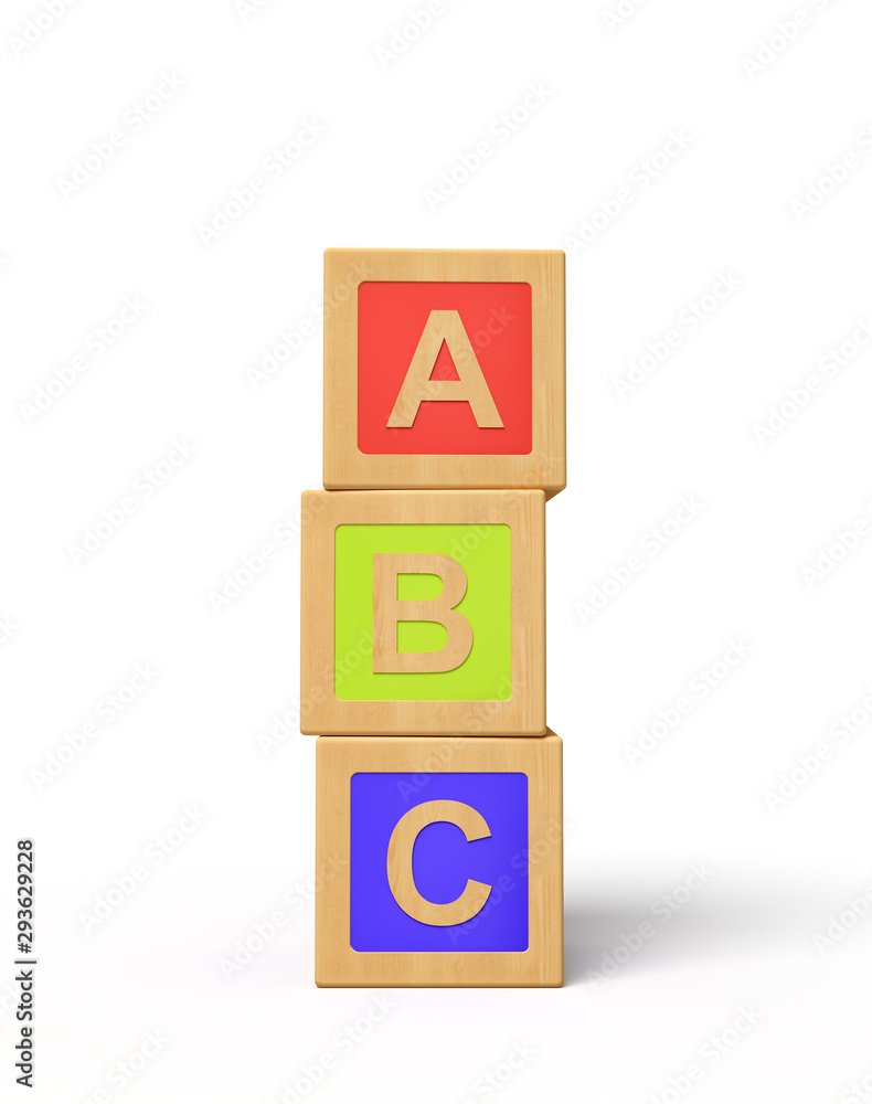 Poster 3d rendering of alphabet toy blocks.
