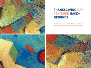 Thanksgiving background. Hand drawn style with abstract painting textures, bright colors. Thanksgiving banner design for fabric prints, flyers, banners, invitations, special offer. Autumn sale.
