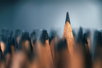 Close-up pencils. Business teamwork and leadership concept - obrazy, fototapety, plakaty