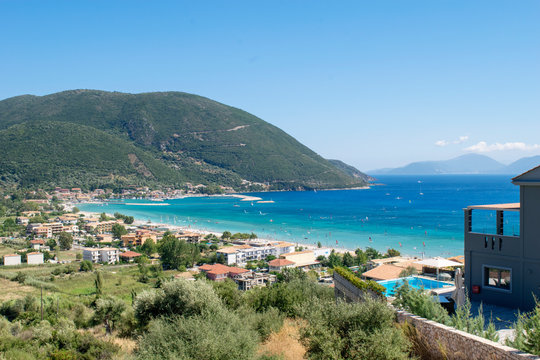 Panoramic view of the bay of Village of Vasiliki, Lefkada, Ionian Islands, Greece
