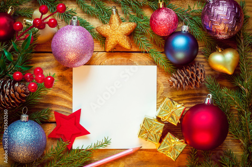 Christmas Tree With Decoration On A Wooden Board Christmas Toy