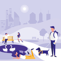 People in park vector design