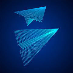 Paper plane flying wireframe vector