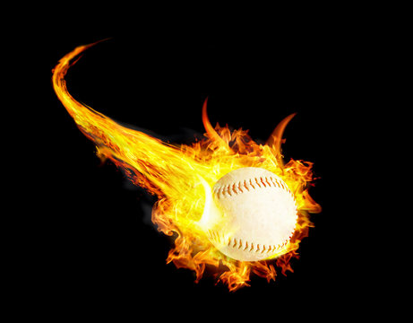 Baseball ball on fire with smoke and speed