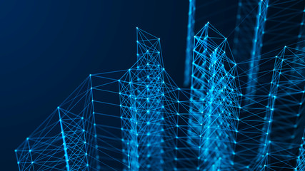 Abstract digital connection dots. Technology background. Network connection structure. Plexus effect. 3d