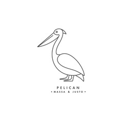 Vector linear logo design pelican bird on white background. Pelican emblems or badges.