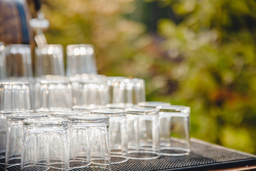 Catering service. Table setting, glass goblets, cutlery