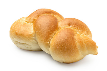 Plaited plain white bread roll isolated on white.