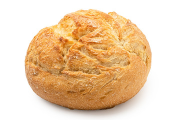 Round rustic white bread roll isolated on white.