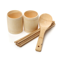 Bamboo tableware on white background