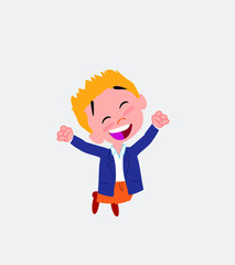 Businessman in casual style jumping for joy.