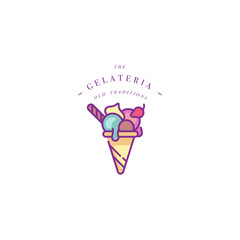 Vector design colorful template logo or emblem - ice cream, gelato. Ice cream icon. Logo in trendy linear style isolated on white background.