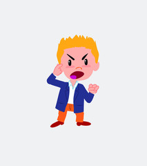 Businessman in casual style screams angry in aggressive attitude.