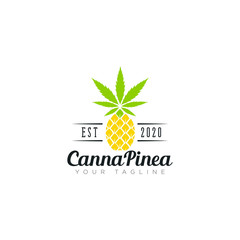 creative logo cannapinea, retro cannabis and pineapple vector for delivery service