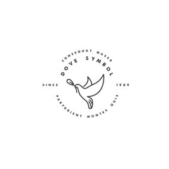 Vector linear illustration dove holding olive branch. Symbol of peace on earth.