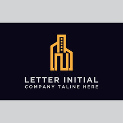 Initial concept of the N logo with a building template vector for construction.