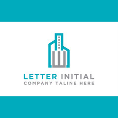 Initial concept of the W logo with a building template vector for construction.