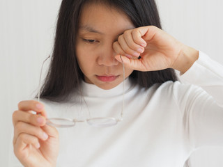 diabetic retinopathy in asian women and she is touching eye, symptoms of blurred vision and eye...