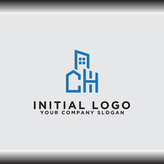 Fototapeta premium Initial concept of the CH logo with a building template vector for construction.
