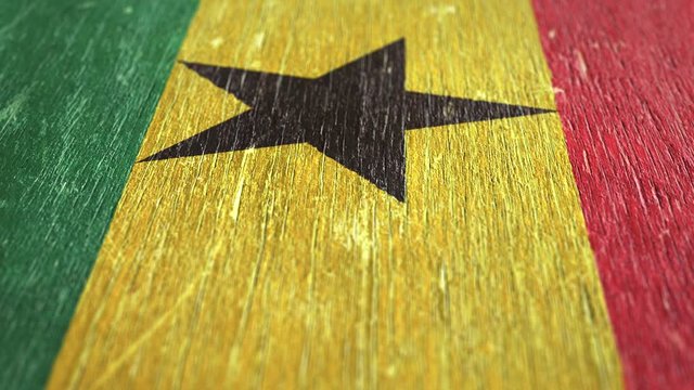 Flag Of Ghana. Detail On Wood, Shallow Depth Of Field, Seamless Loop. High-Quality Animation. Ideal For Your Country / Travel / Political Related Projects. 1080p, 60fps.