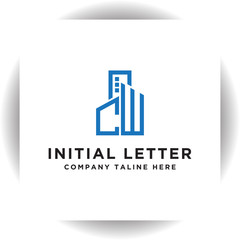 Fototapeta premium Initial concept of the CW logo with a building template vector for construction.