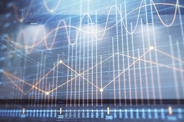 Double exposure of financial graph on empty room interior background. Forex market concept.