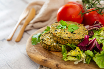 Vegetarian food Wheat Gluten Steaks with spinach