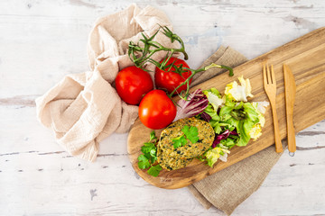 Vegetarian food Wheat Gluten Steaks with spinach