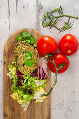 Vegetarian food Wheat Gluten Steaks with spinach