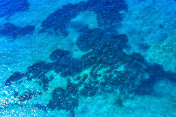 Fototapeta na wymiar Beautiful sea view, shot by drones. Coral reef Aerial view