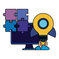 social media marketing with computer and icons vector illustration design