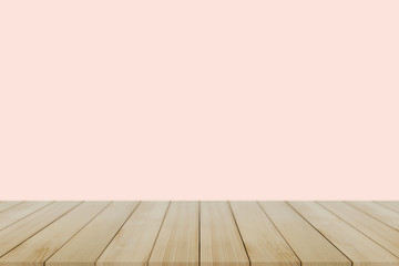 Empty wooden desk of free space and colour pastel for a catering or food background,Template mock up for display montages of product.