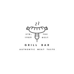 Vector linear logo design for staeak house on white background. Meat emblems or badges of sausage.