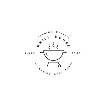 Vector linear logo design for staeak house on white background. BBQ icon.