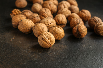 Walnuts, tasty and healthy (Kernels, whole nuts) menu concept. food background. copy space. Top view