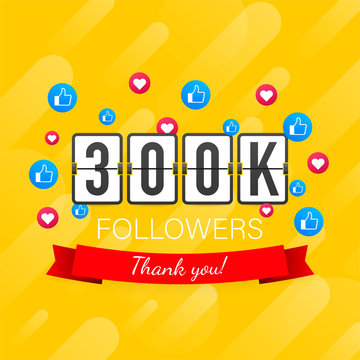 300k followers card banner template for celebrating many followers in online social media networks.