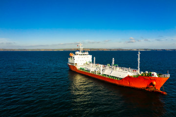 air photo of gas carrier on the road anchorage